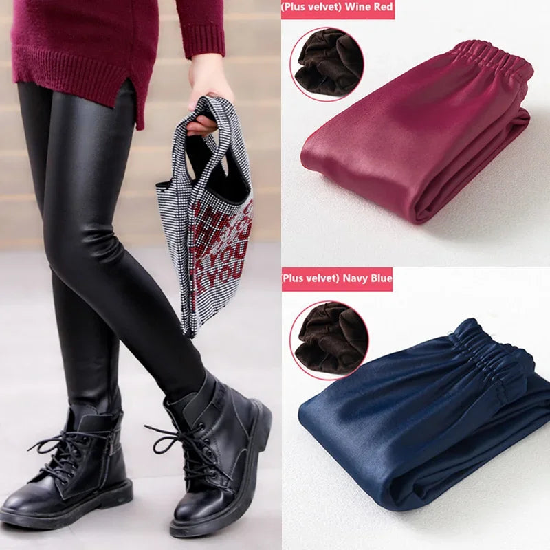 Leggings en cuir PU pour enfants, pantalons crayon décontractés, monochromes, chauds, FJGirl, mignons, tout-petits, enfants, filles, automne, hiver