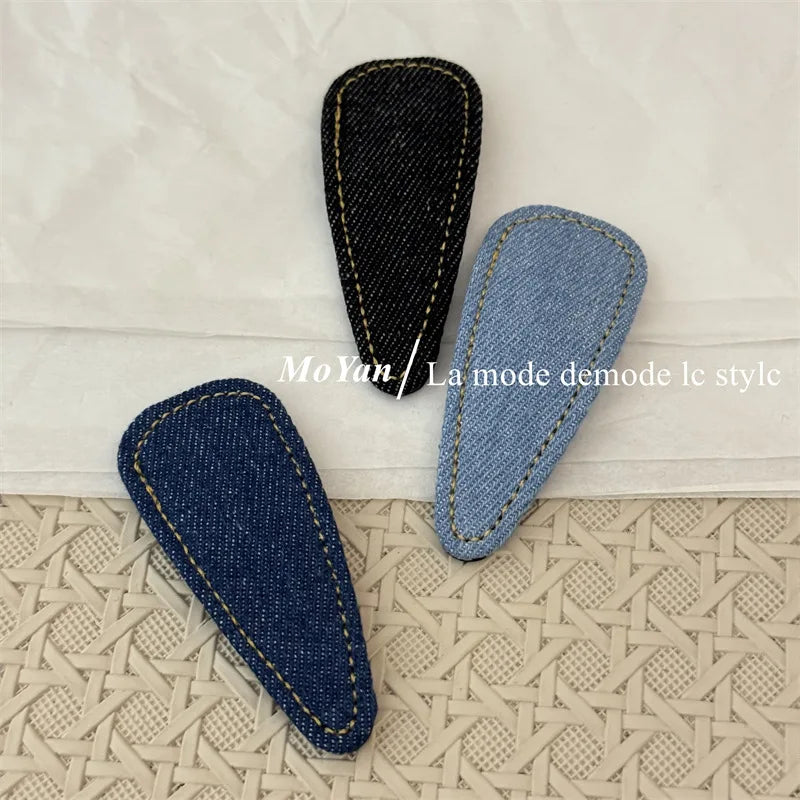 Rétro simple denim bleu haut de gamme nouvelle épingle à cheveux cheveux cassés épingle à cheveux frange BB clip tempérament polyvalent clip latéral
