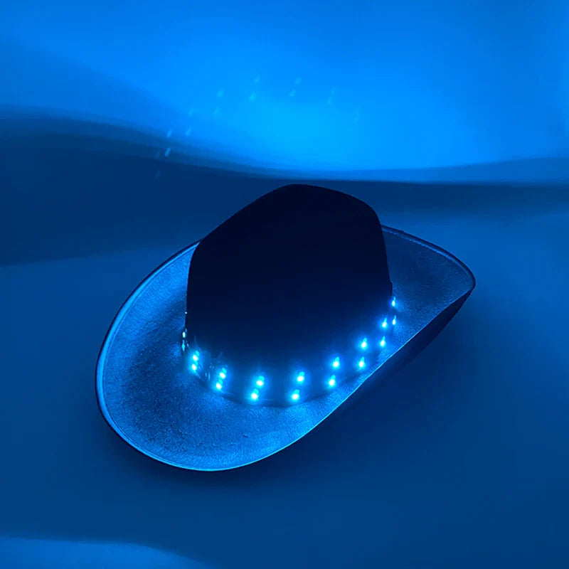 Chapeau de cowboy LED télécommandé pour femmes et hommes, chapeaux de cow-girl occidentaux, robe de l'ouest, vêtements de sauna scintillants pour Halloween, casquette unisexe, mode