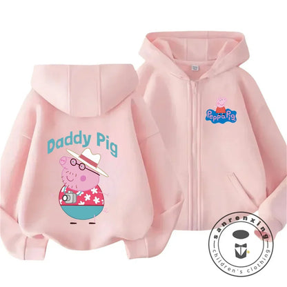 Sweat à capuche zippé Peppa Pig pour enfants, style dessin animé, pour garçons et filles de 3 à 14 ans