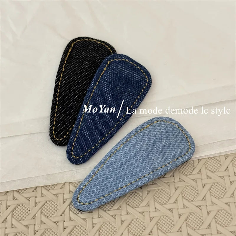 Rétro simple denim bleu haut de gamme nouvelle épingle à cheveux cheveux cassés épingle à cheveux frange BB clip tempérament polyvalent clip latéral