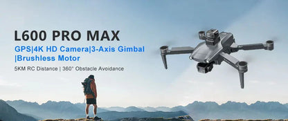 Nouveau Drone GPS L600 PRO MAX/PRO 5KM 4K professionnel HD double caméra 3 axes cardan 360 ° Jouet quadrirotor sans balais pour éviter les obstacles