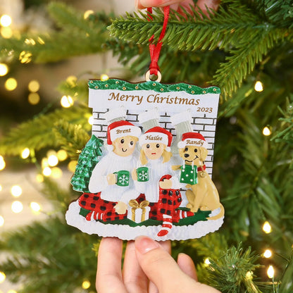 Wood Custom Family And Dog Christmas Ornament Personalized Name Engraved Pendant Xmas Gift for Family Christmas Tree Decorations