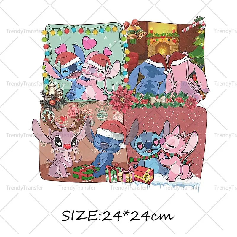 Autocollants thermocollants de Noël Lilo et Stitch pour vêtements, impressions thermiques, décalcomanies pour T-shirts