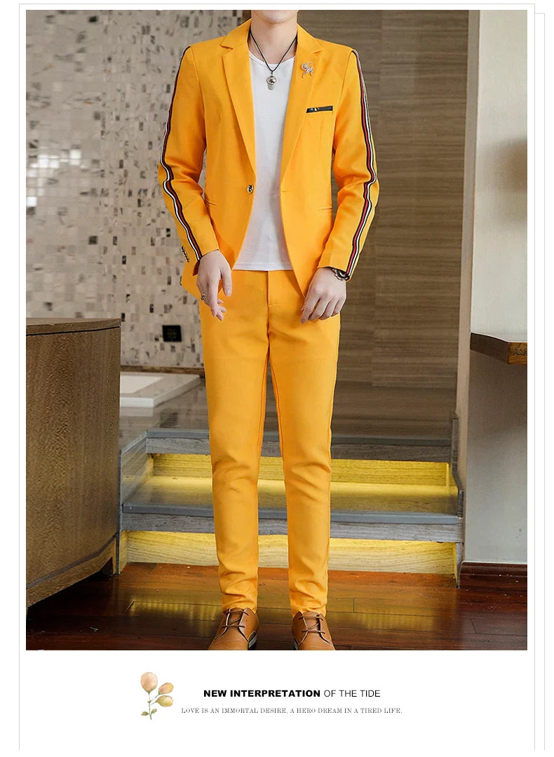 Men's Slim Fit Two-Piece Set Spring Fashion Korean Style Suit And Trousers Ensemble High-Quality Trendy Clothing for 2024