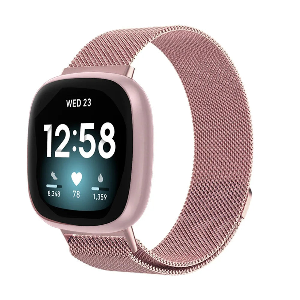 Bracelet à mailles milanaises en métal pour montre connectée Fitbit Versa 4/Versa 3 Bracelet officiel pour Fitbit Sense 2-1 Correa magnétique