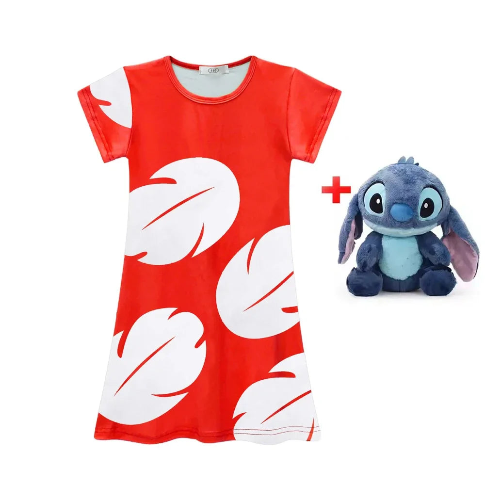 Lilo and Stitch Costume Girl Hawaii Costume Red Frock Halloween 2025 Lilo Vestido Summer Casual Robes