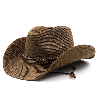 Chapeau de Cowboy d'été à large bord pour femmes et hommes, chapeaux de paille de Cowgirl occidentale, robe de mode, couvre-chef de fête, casquette unisexe