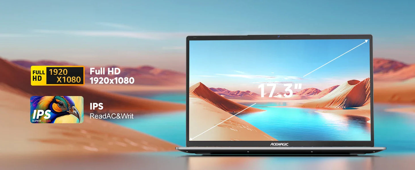 ACEMAGIC 17.3inch Laptop with High Performance Quad Core-12th Alder Lake N97 Laptop Computer Spacious Storage 16GB RAM 512GB ROM