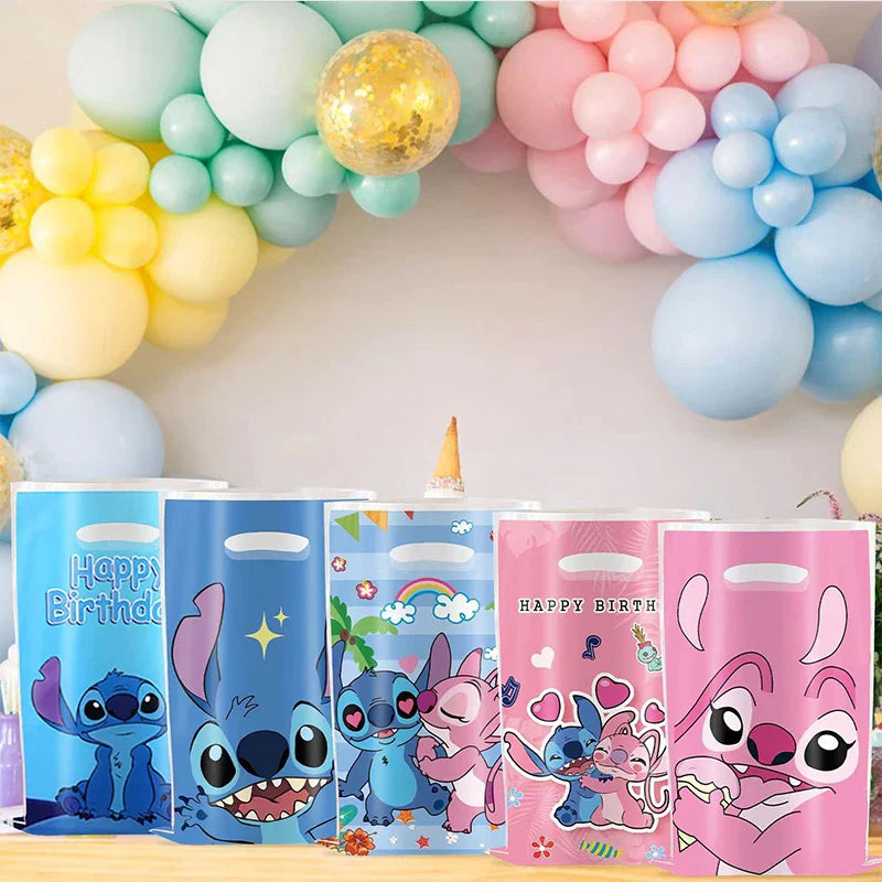 30 sacs cadeaux de fête Lilo & Stitch bleus et roses avec poignées, sacs de fête à thème Lilo & Stitch, pour fête prénatale, anniversaire d'enfants, décoration
