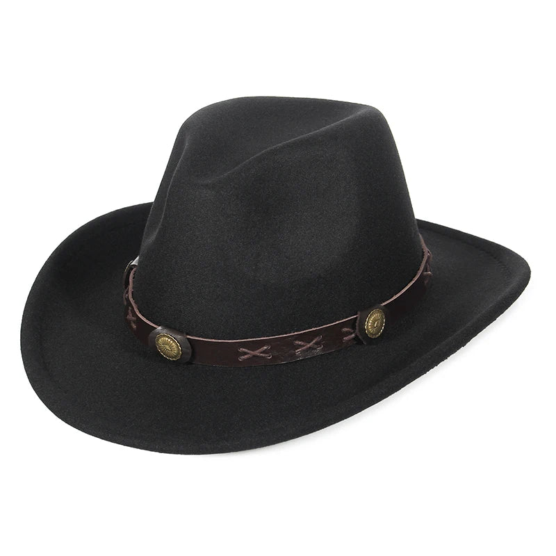Western Cowboy Hat for Men and Women, Wide Brim Fedora Jazz Hats, Cowgirl Hat with Belt, Autumn and Winter