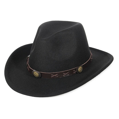 Western Cowboy Hat for Men and Women, Wide Brim Fedora Jazz Hats, Cowgirl Hat with Belt, Autumn and Winter