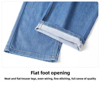 Summer Thin Men's Elastic Cotton Jeans Fashion Blue Comfortable Business Straight Casual Pants Brand Male Clothes Trousers jeans