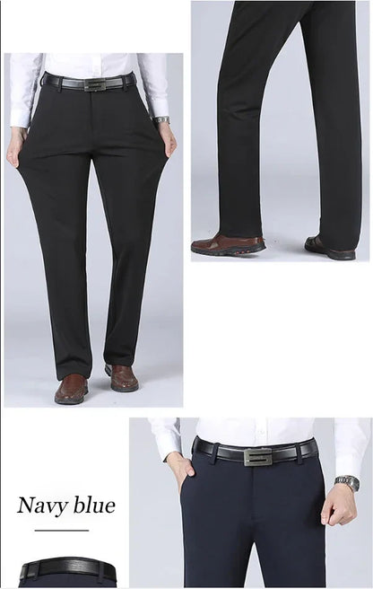 2024 Autumn Winter Men's Thick Warm Fleece Pants Plush Smart Casual Suit Pants Loose Straight Navy Blue Black Pants Trousers
