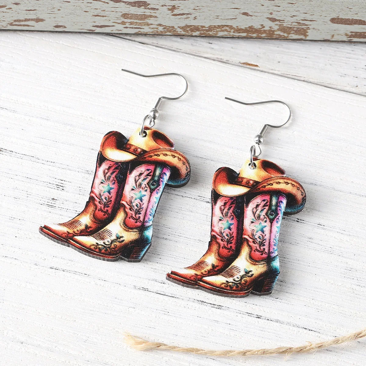 Lightweight Wooden Cowgirl Boots Earrings for Women // Hot Pink Cowboy Boots Earrings // Country Western Gift