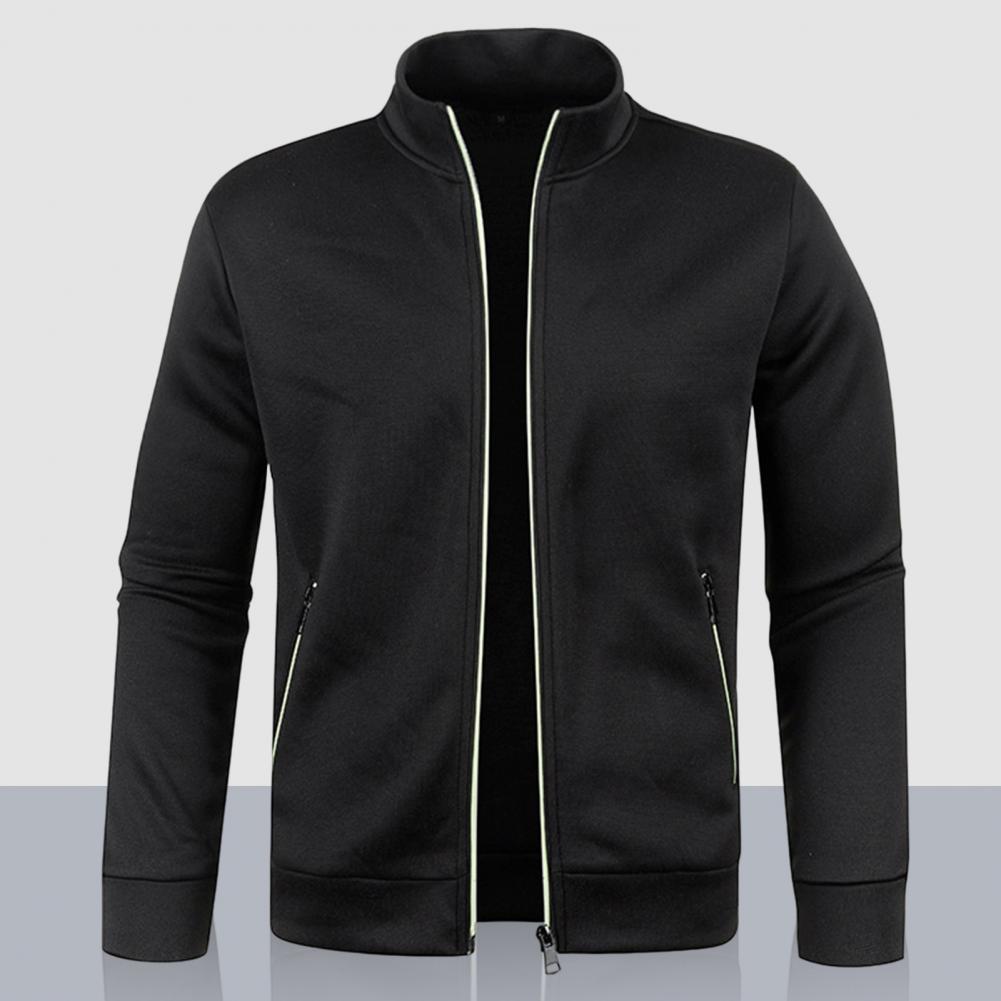 Stand Collar Long Sleeves Pockets Zipper Placket Sweatshirt Coat Men Spring Autumn Solid Color Plus Size Sport Outerwear