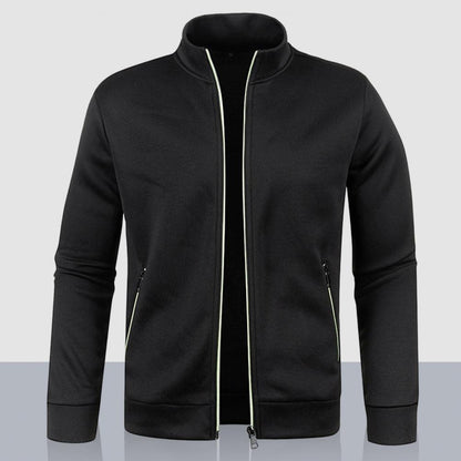 Stand Collar Long Sleeves Pockets Zipper Placket Sweatshirt Coat Men Spring Autumn Solid Color Plus Size Sport Outerwear