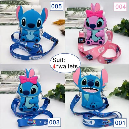 Cute Stitch & Angel Styling Silicone Coin Purse Cartoon Blue Pink Mini Wallet Crossbody Bag For Boys Girls Kawaii Accessories