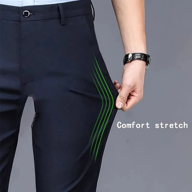 TRAF Autumn And Winter Thick Men's Fashion Comfortable Casual Long Pants Four-Sided Elastic Pants Loose Straight Leg Suit Pants
