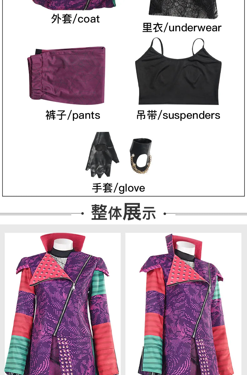 Movies Descendants 3 Evie Mal Cosplay Costume Mal Uniform Coat Vest Pants Gloves Women Adult Outfits Halloween Carnival Party