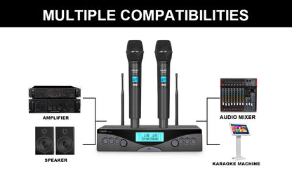 Sans fil Microphone G-MARK G320AM Professionnel UHF 2 Canaux Karaoké Mic De Poche Automatique Fréquence Réglable 100M