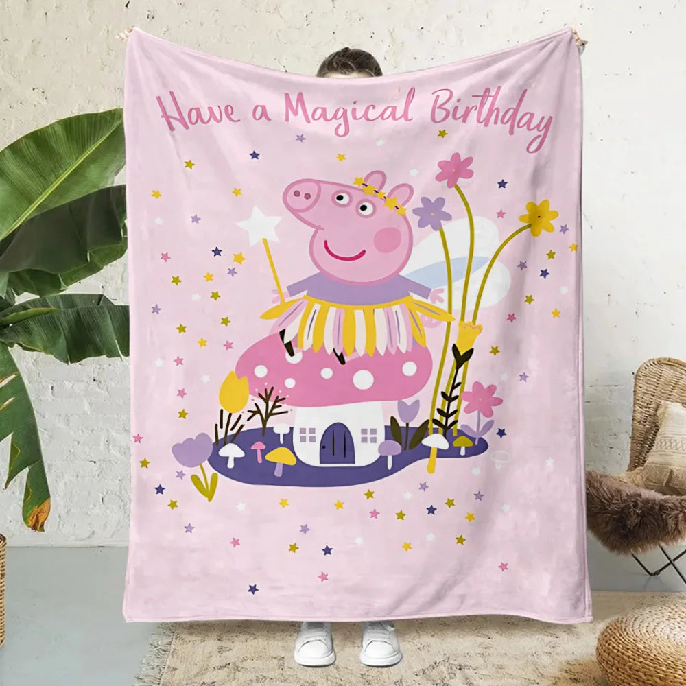 Cartoon P-Peppa Pigs Printed Blanket Picnic Blankets Warm Blanket Soft and Comfortable Blanket Home Travel Birthday Gift