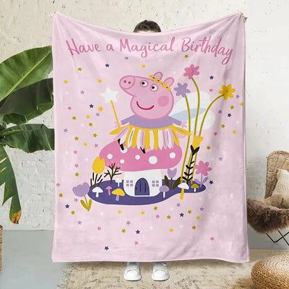 Cartoon P-Peppa Pigs Printed Blanket Picnic Blankets Warm Blanket Soft and Comfortable Blanket Home Travel Birthday Gift