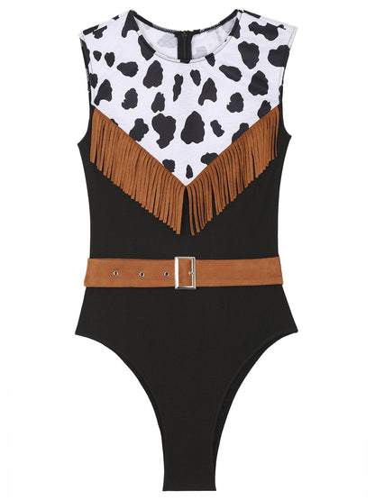 Grenouillère de cow-girl pionnière pour femmes, avec ceinture de taille en daim, costume de cow-boy pour fête d'Halloween, cosplay pour adultes, combinaison de discothèque
