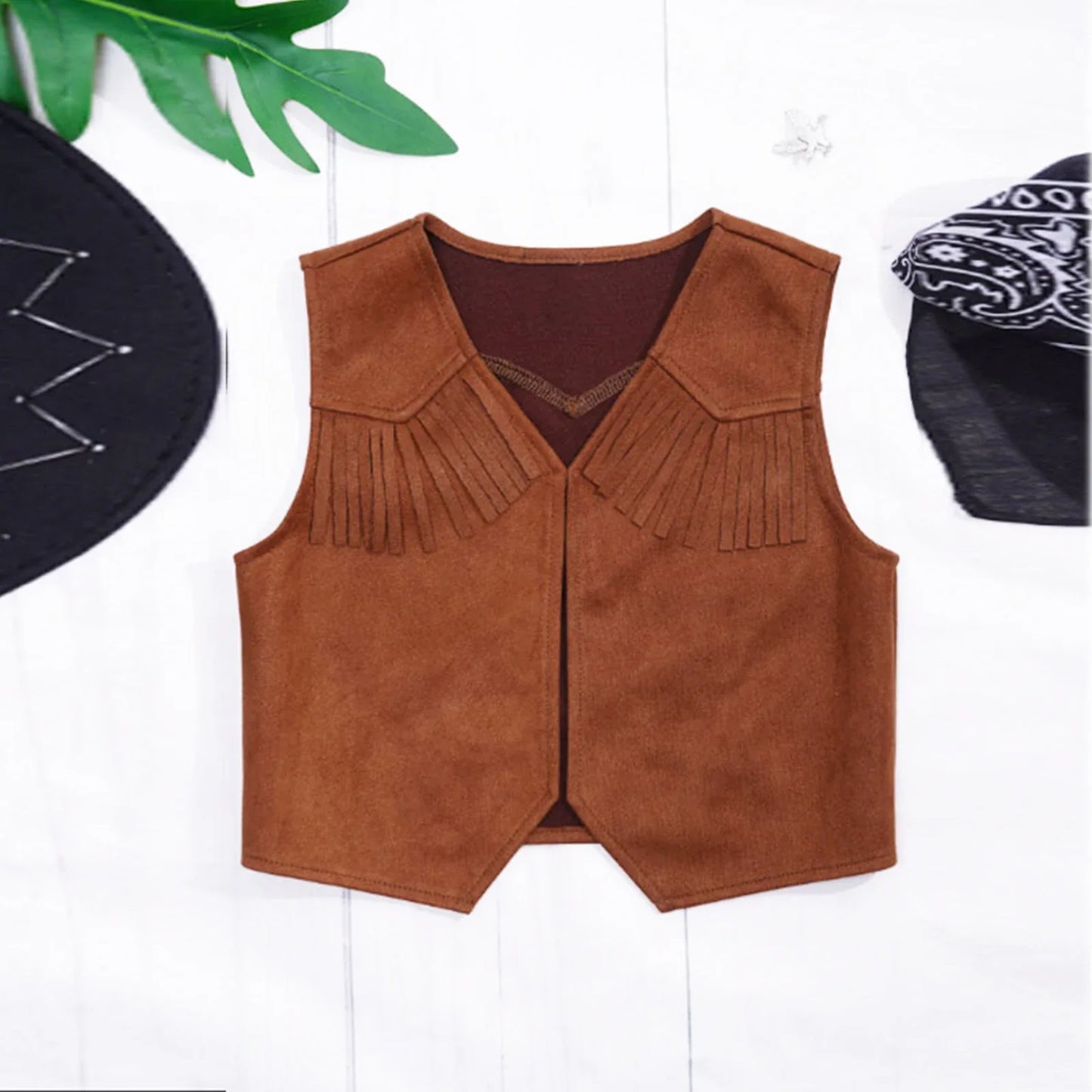 Costume de Cowgirl occidental en daim pour enfants, gilet à franges avec pompons, vêtements de danse, jeu de rôle de fête, gilets de Cowboy
