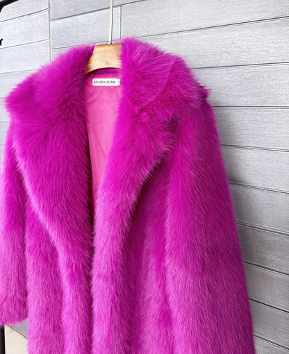Manteau long en fausse fourrure pour femmes, automne hiver, grande taille, col rabattu blanc, poches, épais et chaud, manteau long maxi