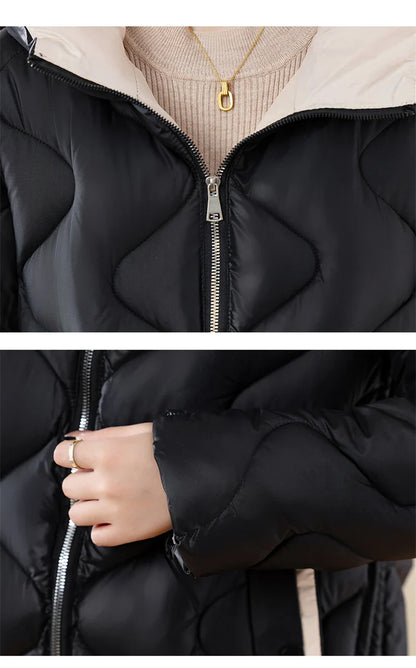 2024 New Winter Jacket Parkas Women Coat Fur Collar Hooded Overcoat Female Jacket Parka Thick Warm Cotton Padded Outwear