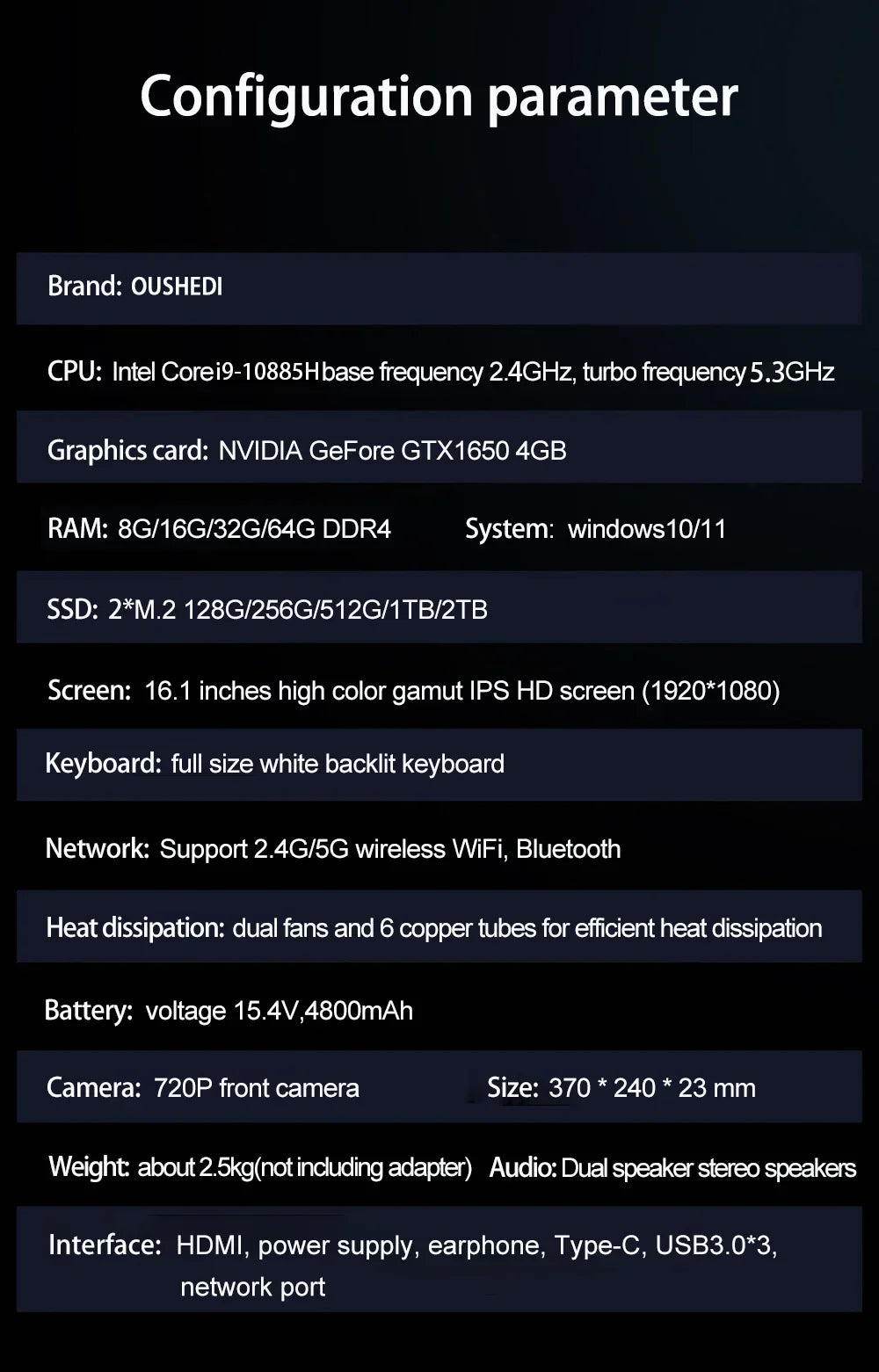 New16.1 Inch 10th Gaming Laptop Intel Core I9-10880H I I7-10880H Nvidia GTX 1650 4G Windows 10/11 Gaming Laptop Metal Ultrabook