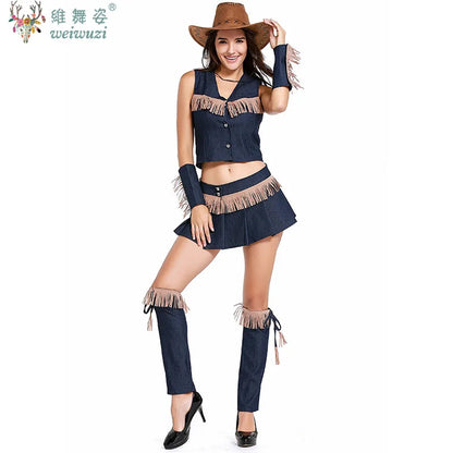 Costume sexy de cow-girl pour femme, tenue de soirée, jeu de rôle, cosplay, pionnière des prairies, carnaval, Halloween