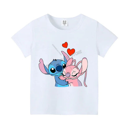T-shirt Enfant Stitch Angel Dessin Animé Haut Tee Shirt Manches Courtes Kawaii Anime Mode Confort Col Rond Vêtements Cadeau Pour Enfants