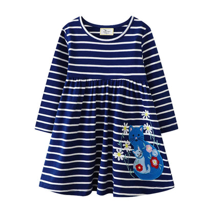 Jumping Meters Paint Brush Children's School Dresses With Pockets Pen Embroidery Long Sleeve Autumn Kids Preppy Style Dress