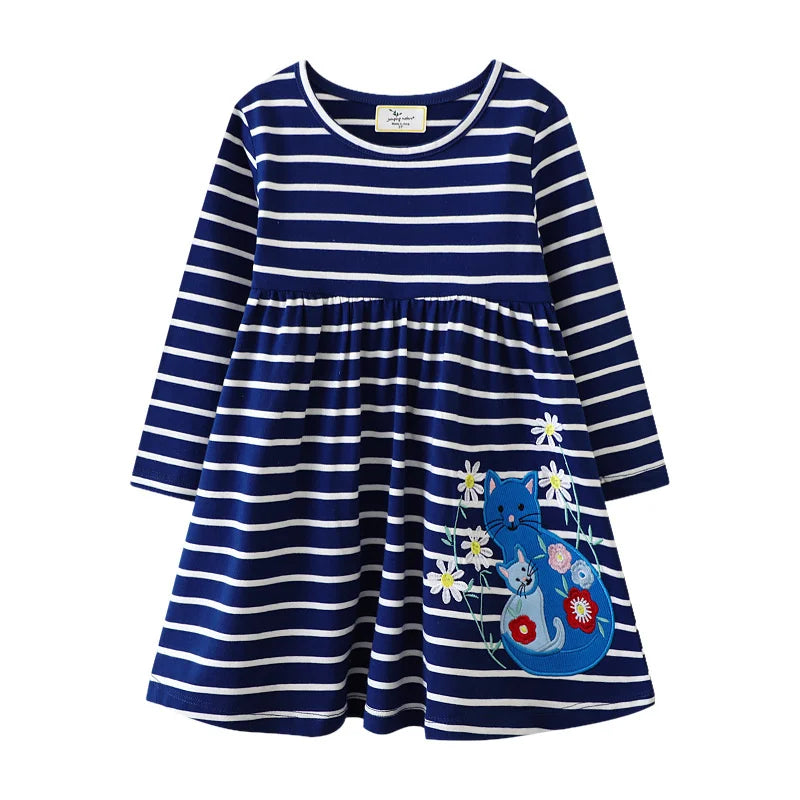 Jumping Meters Paint Brush Children's School Dresses With Pockets Pen Embroidery Long Sleeve Autumn Kids Preppy Style Dress