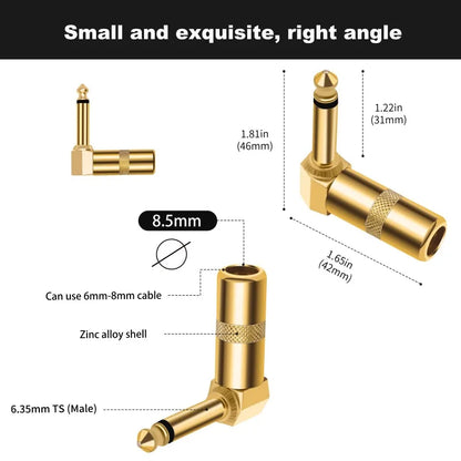 2 pièces 6.35mm fiches connecteurs à souder bricolage tête droite/coude Type de soudure fiches pour la terminaison de câble sonore d'instrument