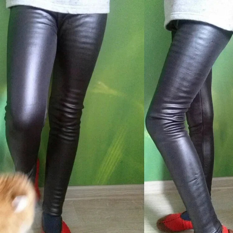 Leggings en cuir PU pour enfants, pantalons crayon décontractés, monochromes, chauds, FJGirl, mignons, tout-petits, enfants, filles, automne, hiver