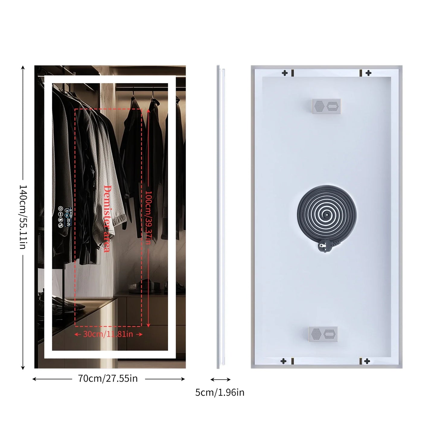 Fissuraminants pour miroir de maquillage LED, miroir de courtoisie avec lumières, miroir de maquillage à intensité variable, affichage numérique Bluetooth intelligent, mémoire de 3 couleurs