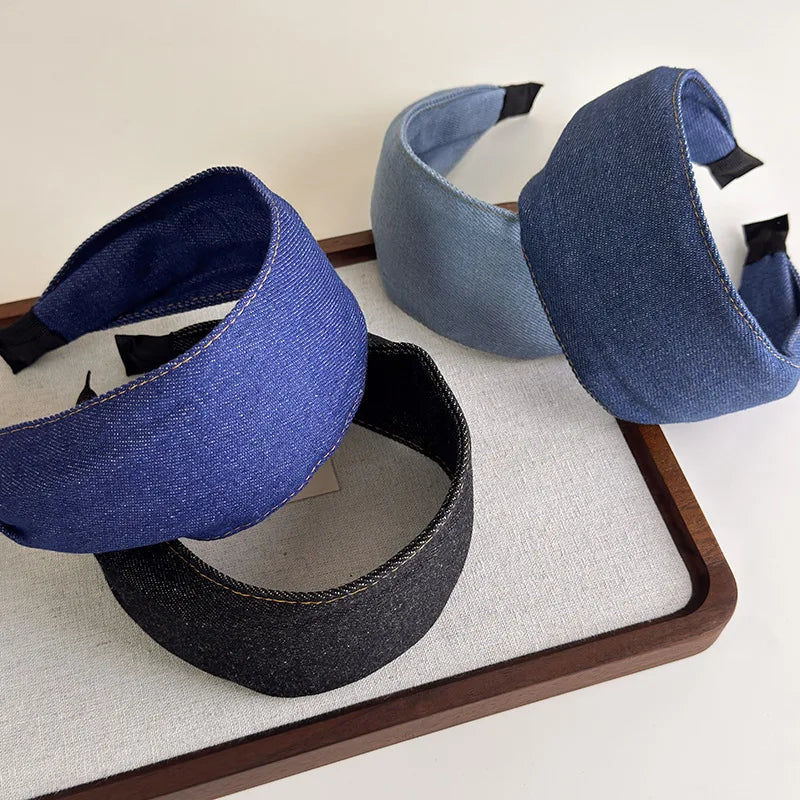 Rétro bleu Cowboy large bord Denim bandeau pour femme tempérament bandeau cheveux cerceau dame mode polyvalent cheveux accessoires nouveau