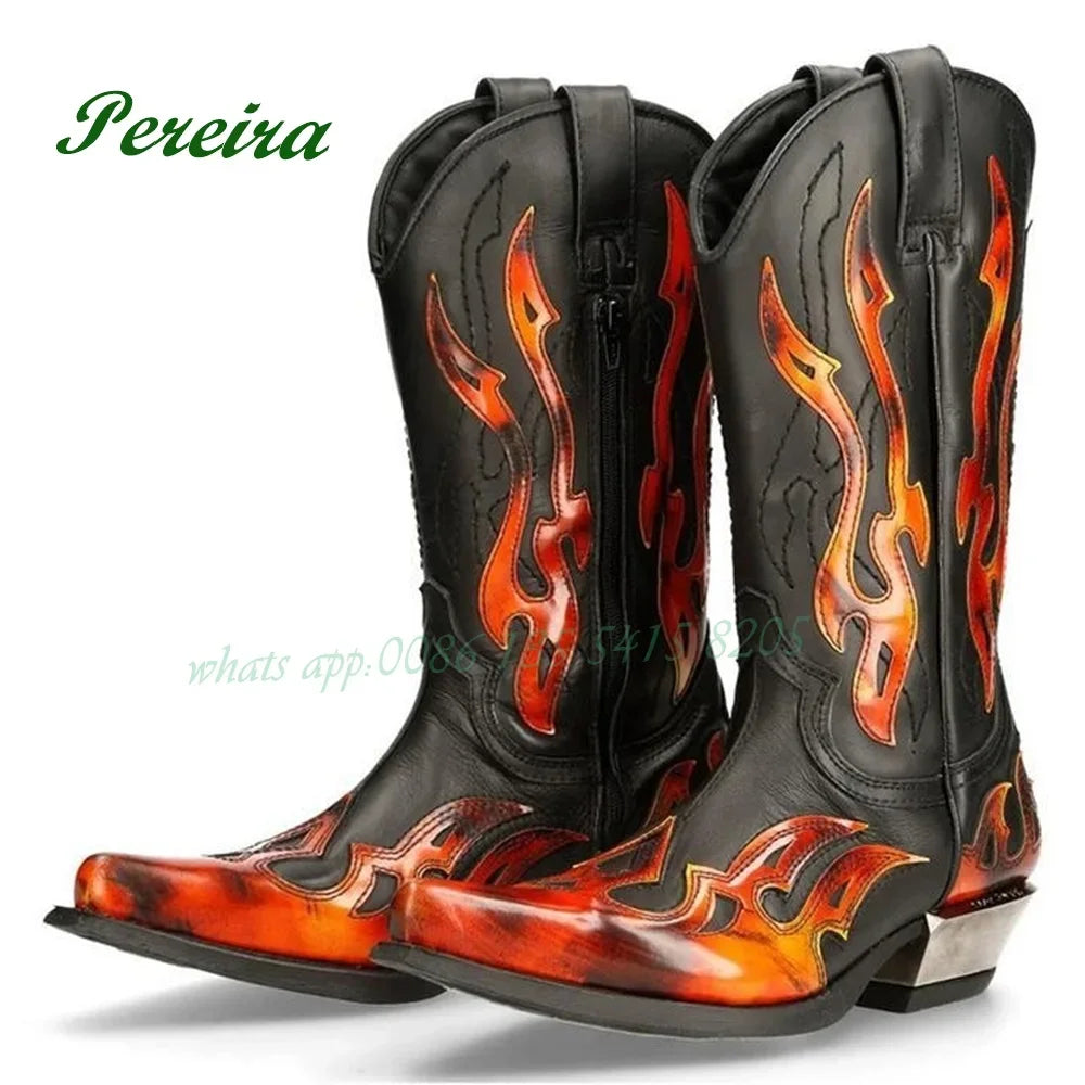 Fire-like Gladiator Men Boots Round Toe Knee High Boots Chelsea Boots Patchwork Slip On 2023 New Casual Shoes Leather Party