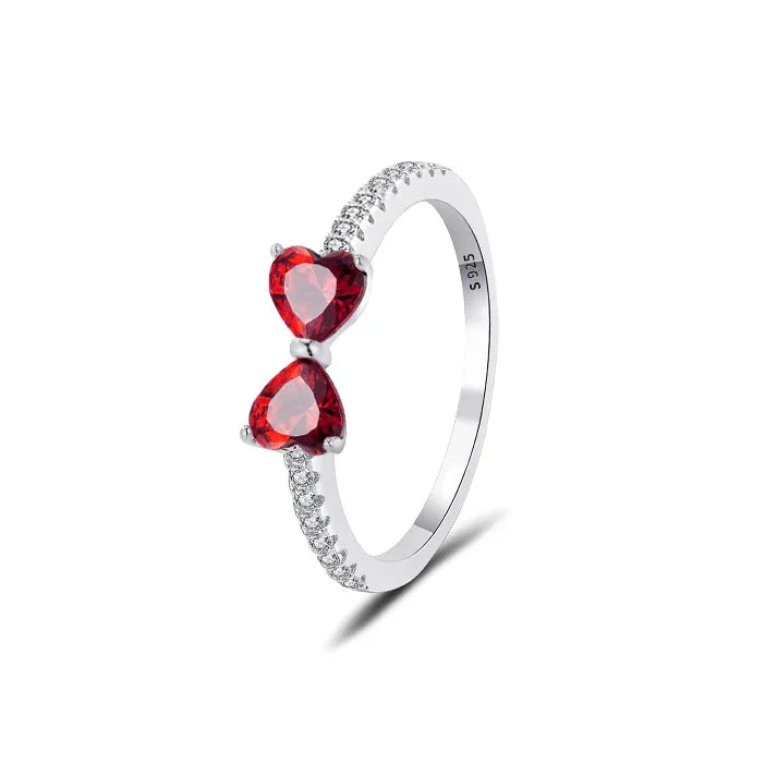 Bague en argent Sterling 925 plaqué rose rouge scintillant, bague en forme de cœur pour femmes, cadeau de fête de mariage, bijoux de saint valentin 2025
