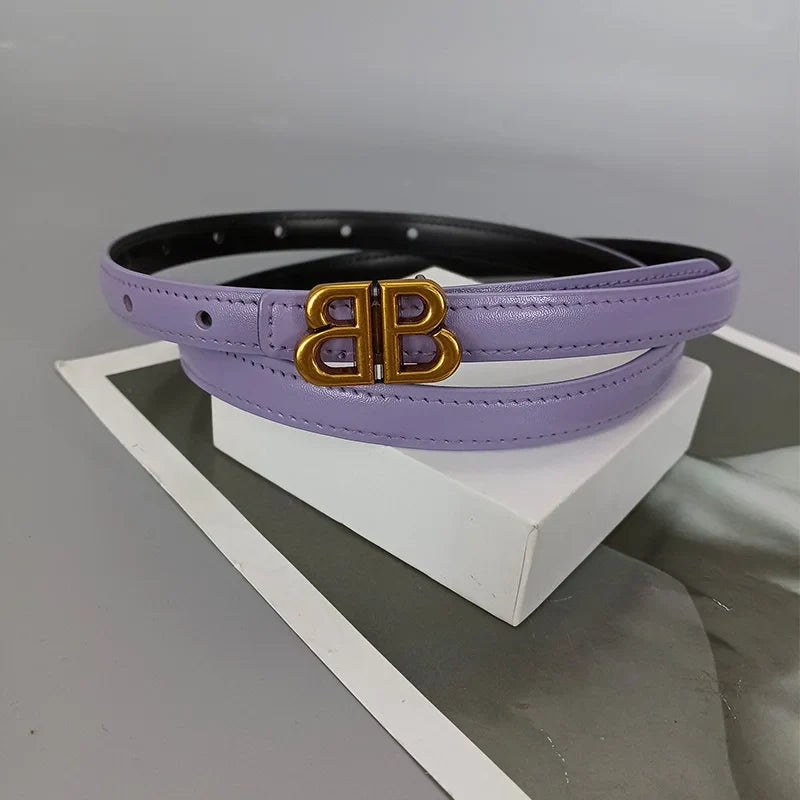 Women's genuine cowhide leather belt, luxury bb bucket, elegant design, denim belt, thin belt