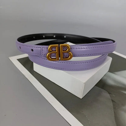 Women's genuine cowhide leather belt, luxury bb bucket, elegant design, denim belt, thin belt