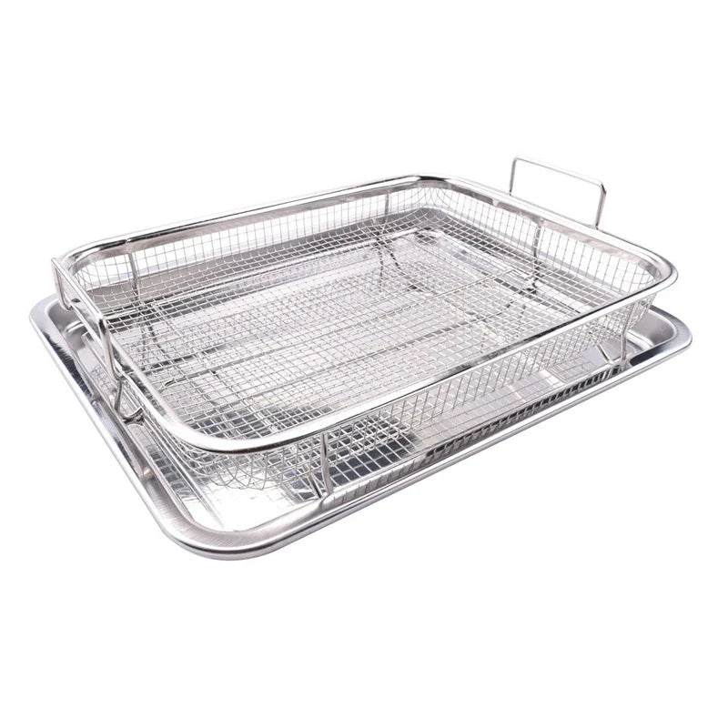 B82B-Air Fryer Basket For Oven,Stainless Steel Crisper Tray And Pan, Deluxe Air Fry In Your Oven, 4-Piece Set, For The Grill