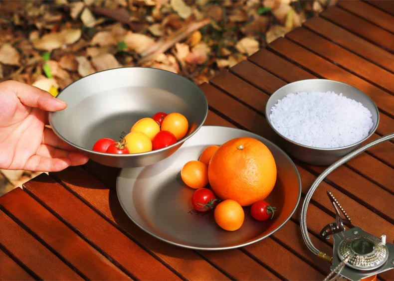Tiartisan-Filles à repas de camping en titane, assiettes, ustensiles, randonnée en plein air, ultraléger, portable, empilable, plats à salade, ensemble de britware