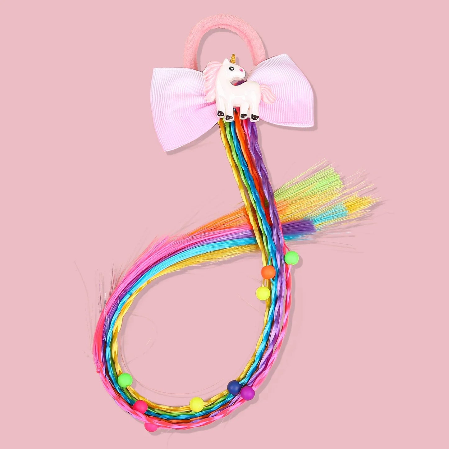1PC Rainbow Bows Hairbands Dirty Braids Colorful Twist Tie Wigs Ponytail Kids Hair Accessories Nylon Bands Princess Headwear
