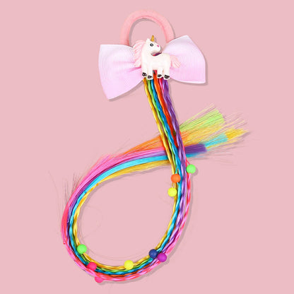1PC Rainbow Bows Hairbands Dirty Braids Colorful Twist Tie Wigs Ponytail Kids Hair Accessories Nylon Bands Princess Headwear