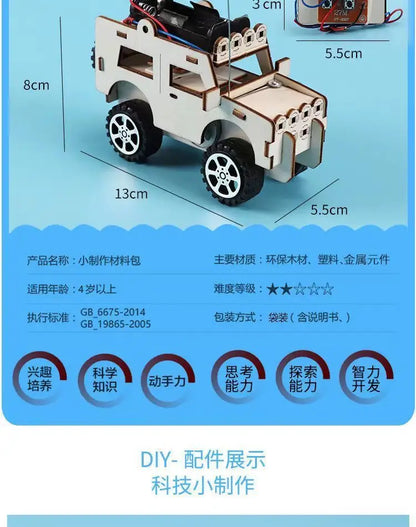DIY Science Handmade Small Children's Educational Toys Jeep Assembled Wood Material  physics toy