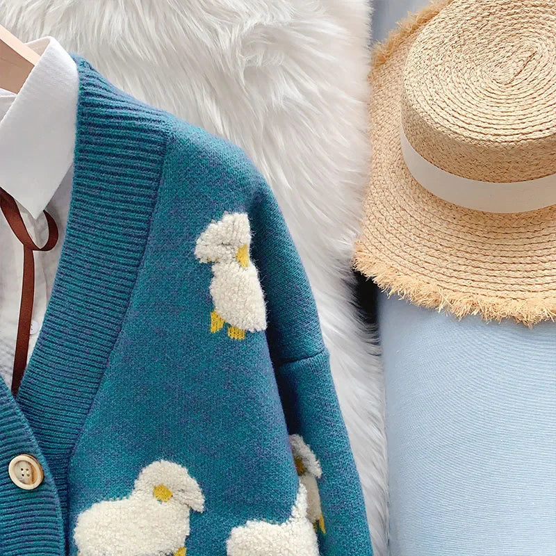 Women Winter Knit Sweater Coat V Neck Sheep Cardigans Christmas Sweaters Warm Knitted Sueter Mujer Loose Long Sleeve Jacket